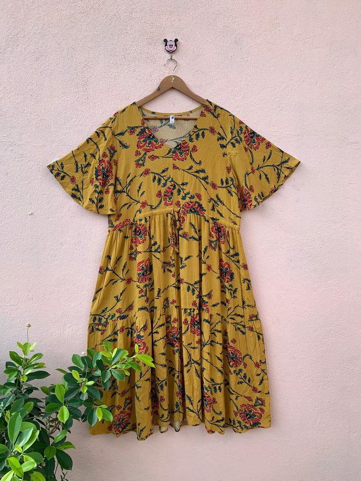 Yellow Bloom V-Neck Dress