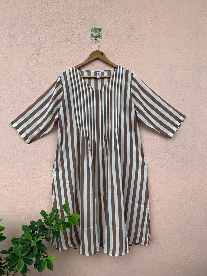 Brown & White Striped Dress