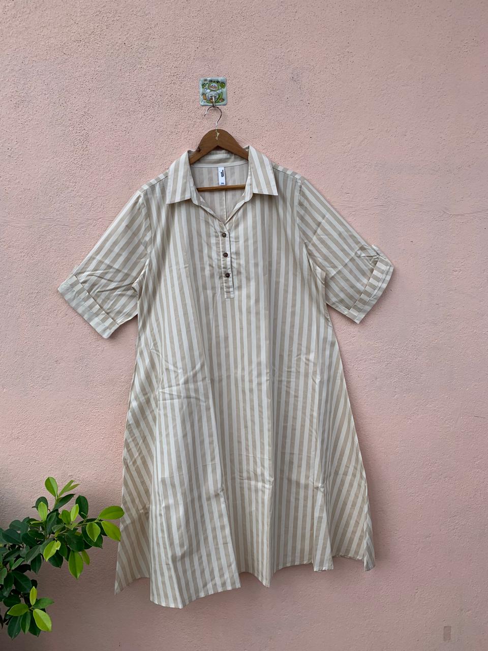 Beige Stride Shirt Dress