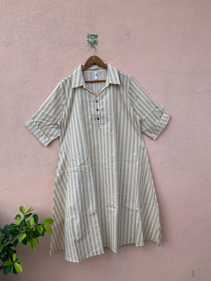Beige Stride Shirt Dress