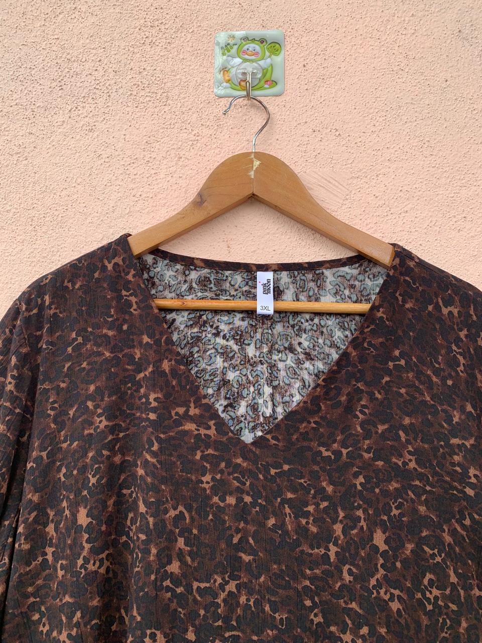Brown Printed V-Neck Dress