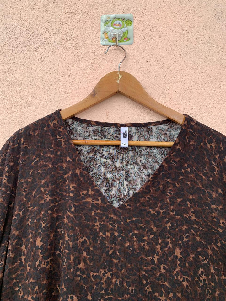 Brown Printed V-Neck Dress