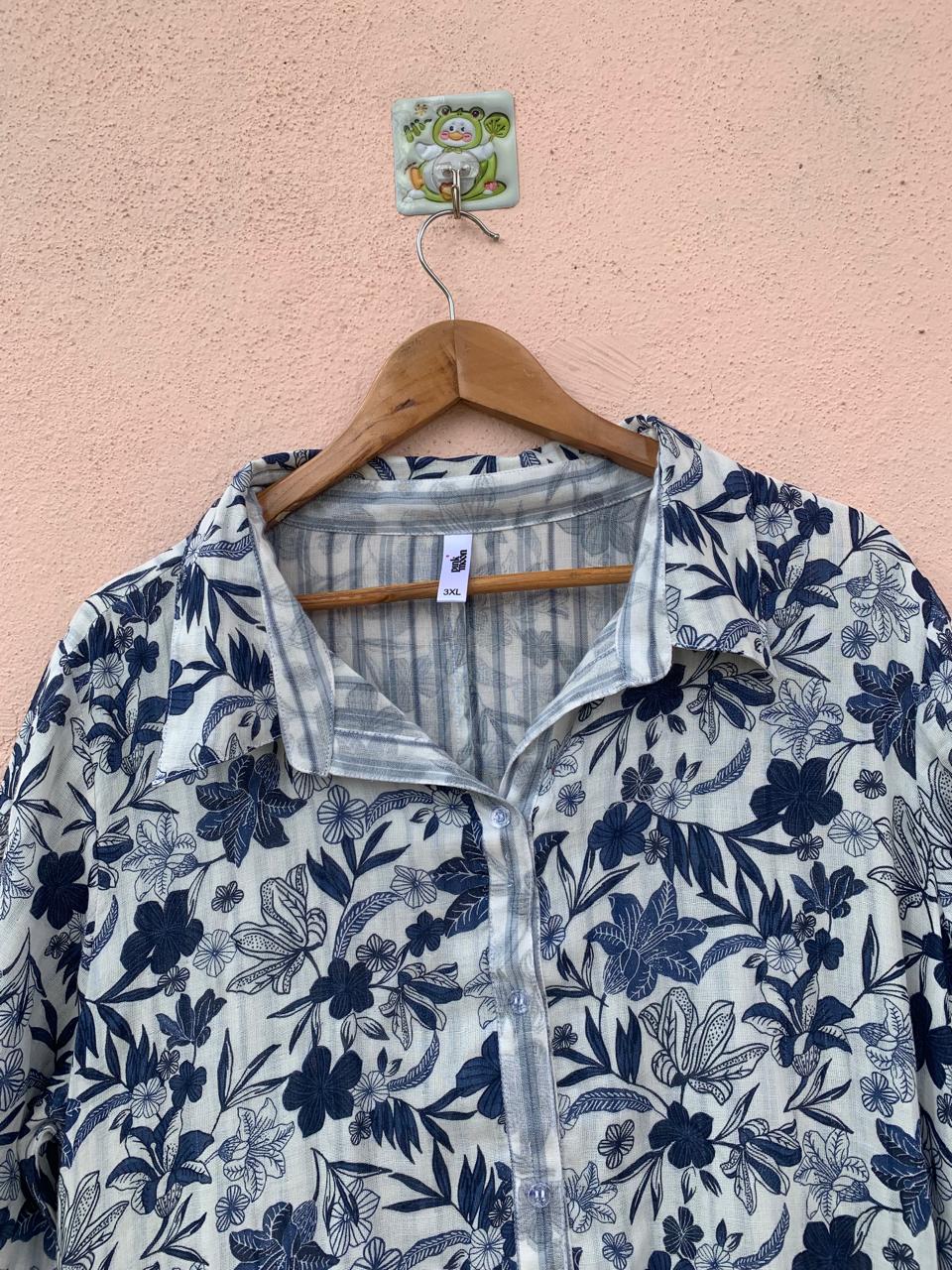 Blue Floral Printed Shirt Dress