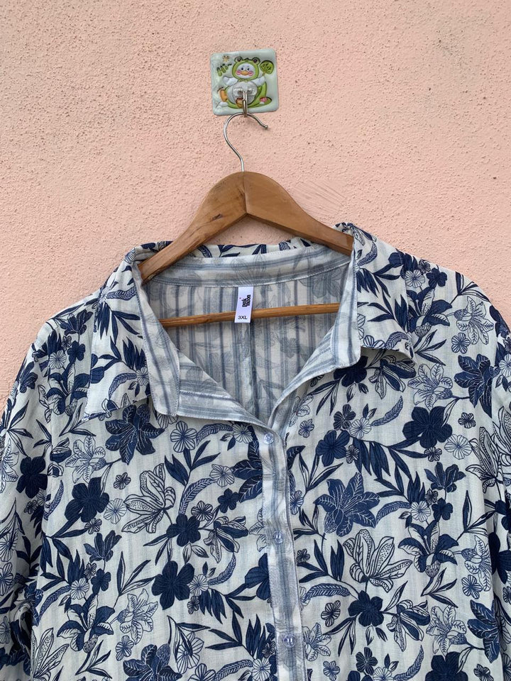 Blue Floral Printed Shirt Dress