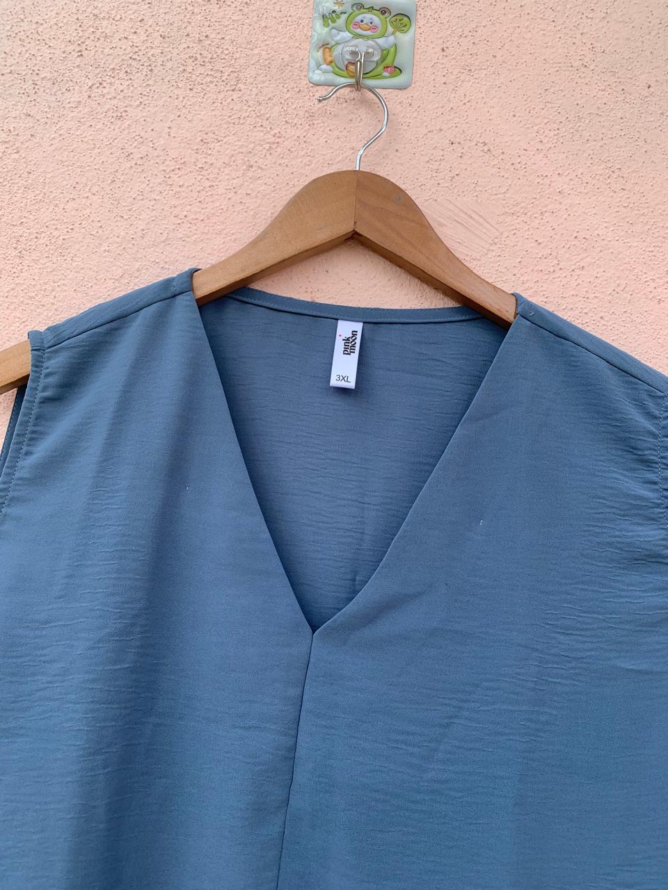 Slate Blue V-Neck Sleeveless Top