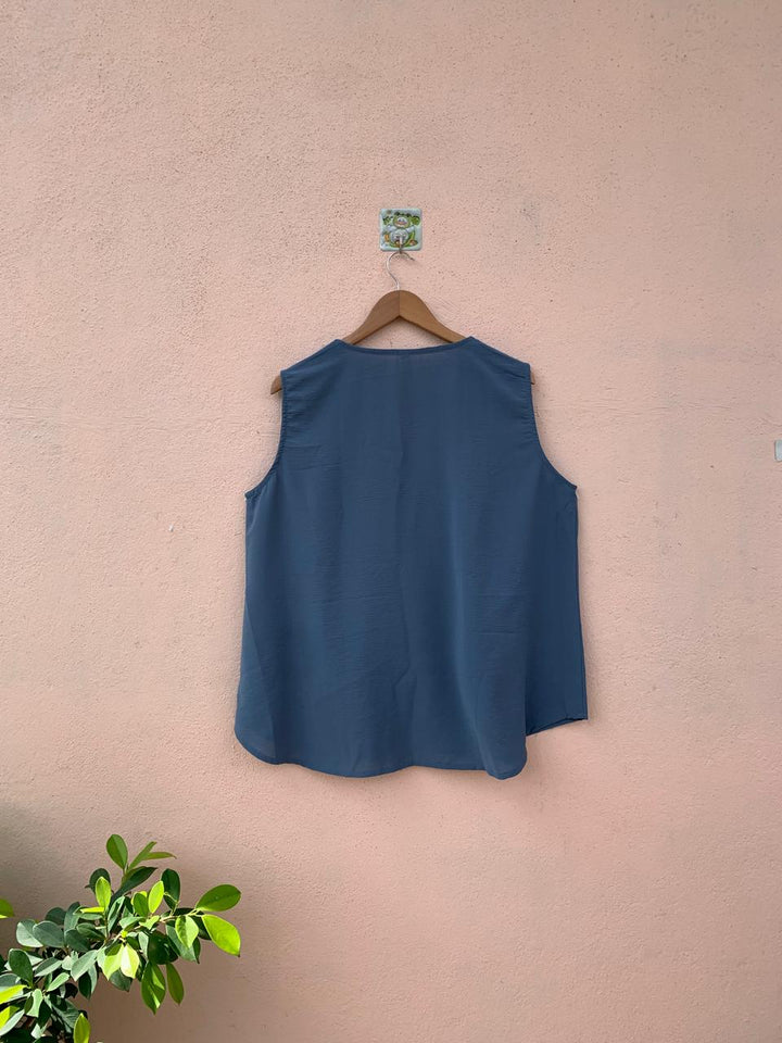 Slate Blue V-Neck Sleeveless Top