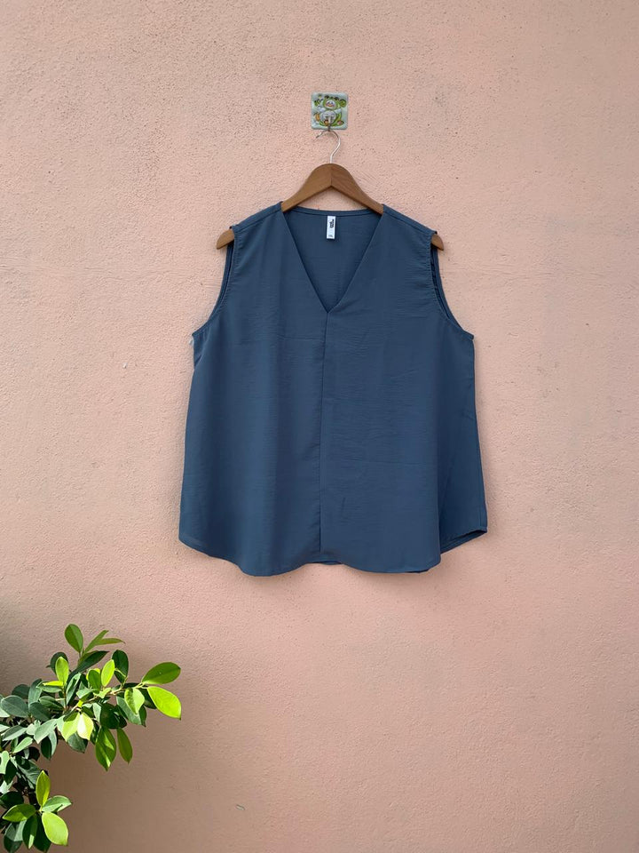 Slate Blue V-Neck Sleeveless Top