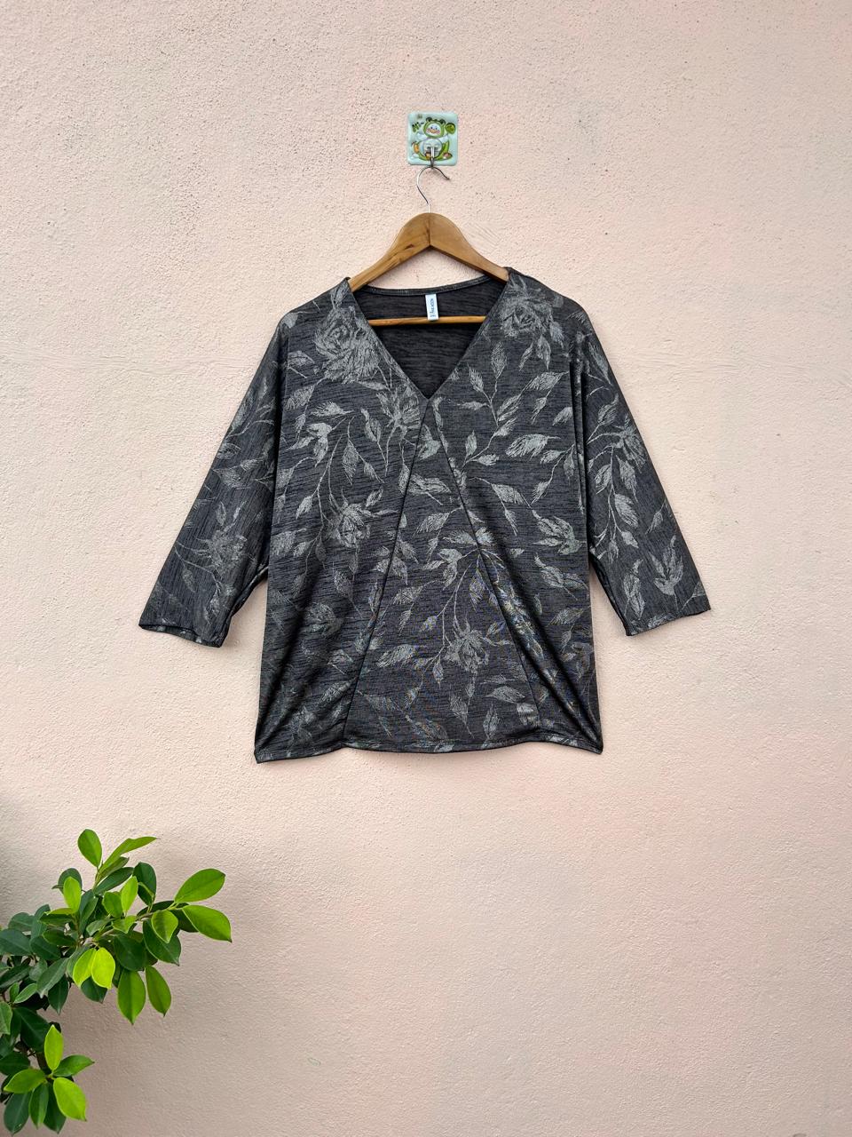 Charcoal Floral Knit Top