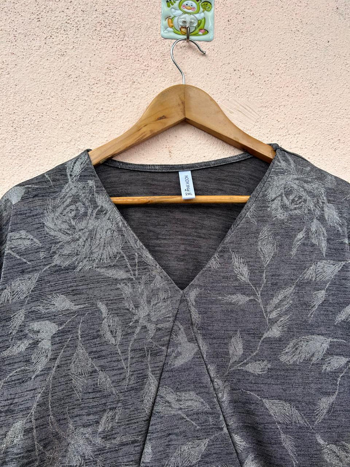Charcoal Floral Knit Top