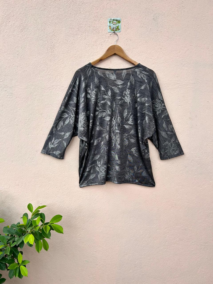 Charcoal Floral Knit Top