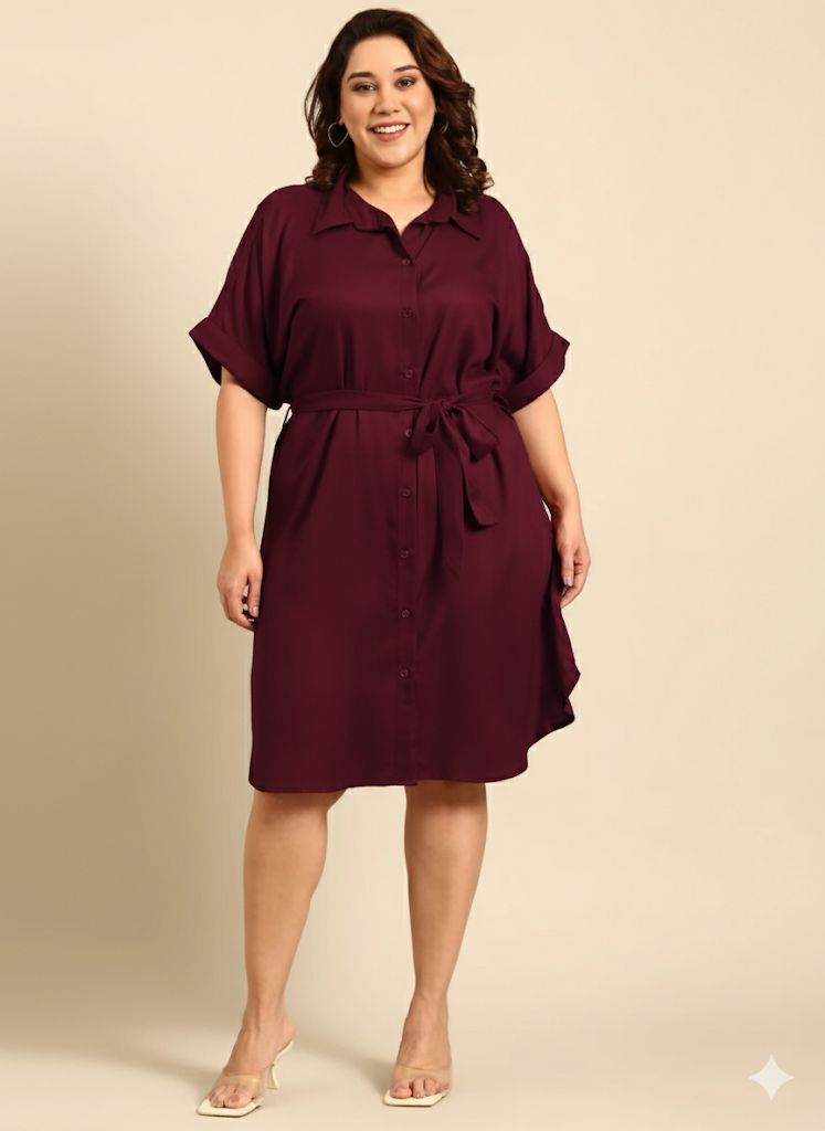 Solid Maroon Shirt Dress