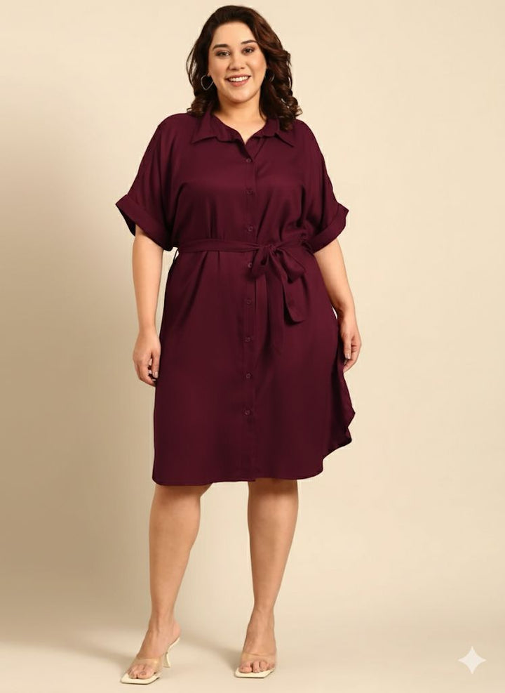 Solid Maroon Shirt Dress