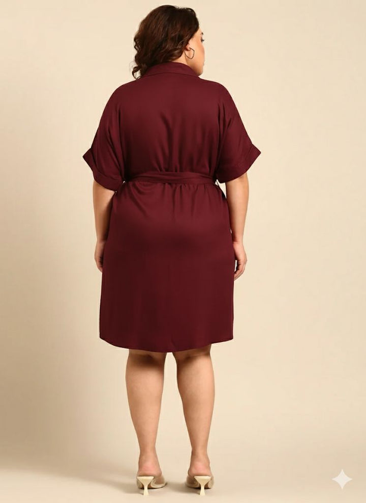 Solid Maroon Shirt Dress