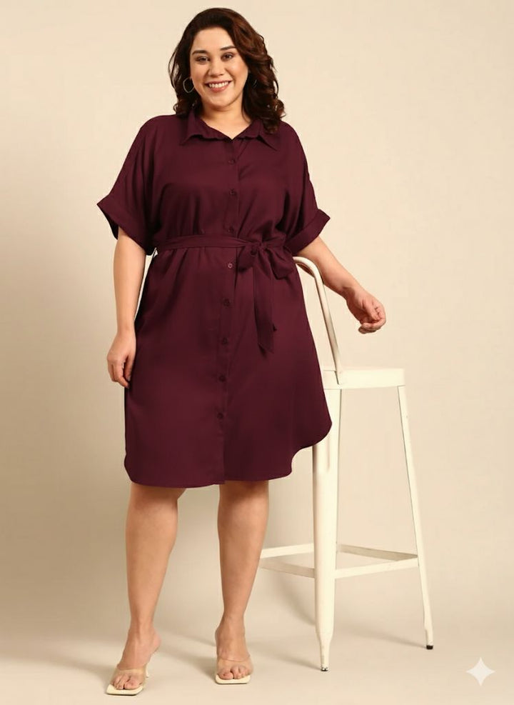 Solid Maroon Shirt Dress