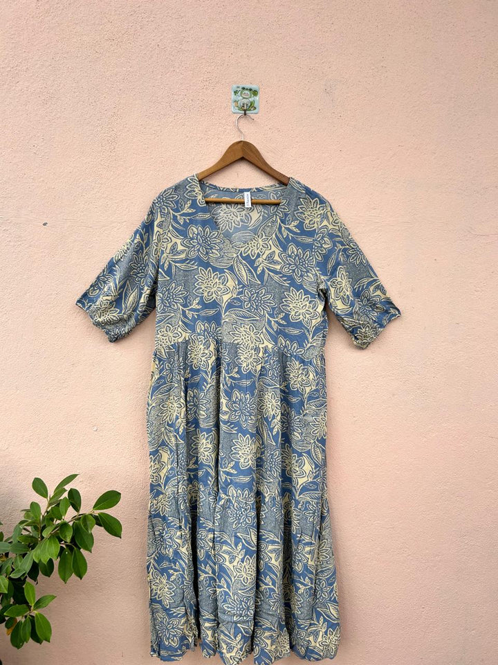 Blue Floral Print Maxi Dress