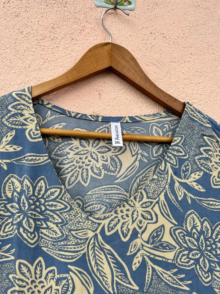 Blue Floral Print Maxi Dress