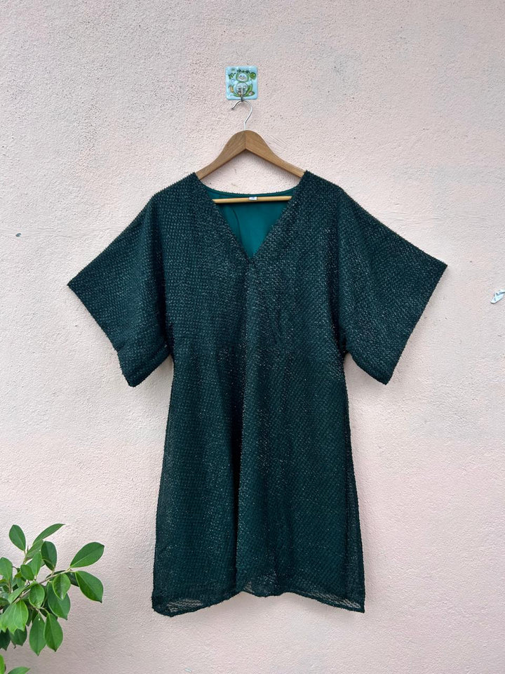 Green Shimmer Overlap Midi Dress