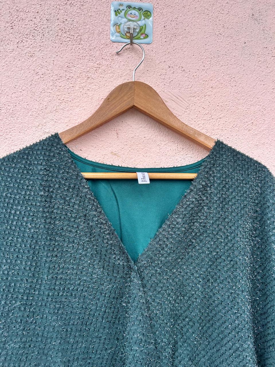 Green Shimmer Overlap Midi Dress