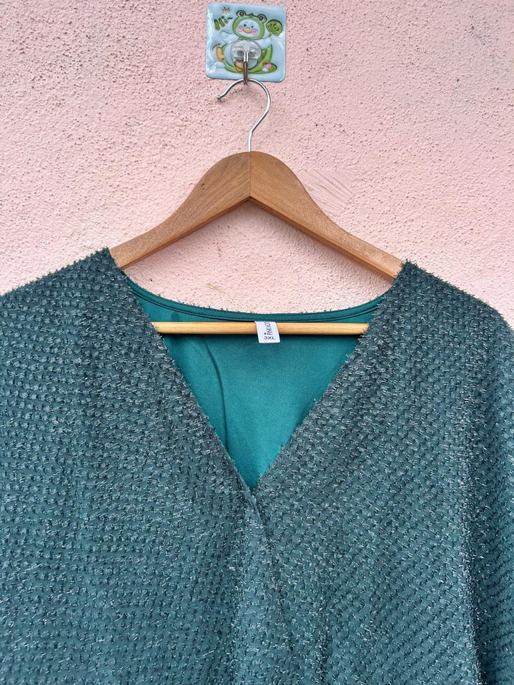 Green Shimmer Overlap Midi Dress