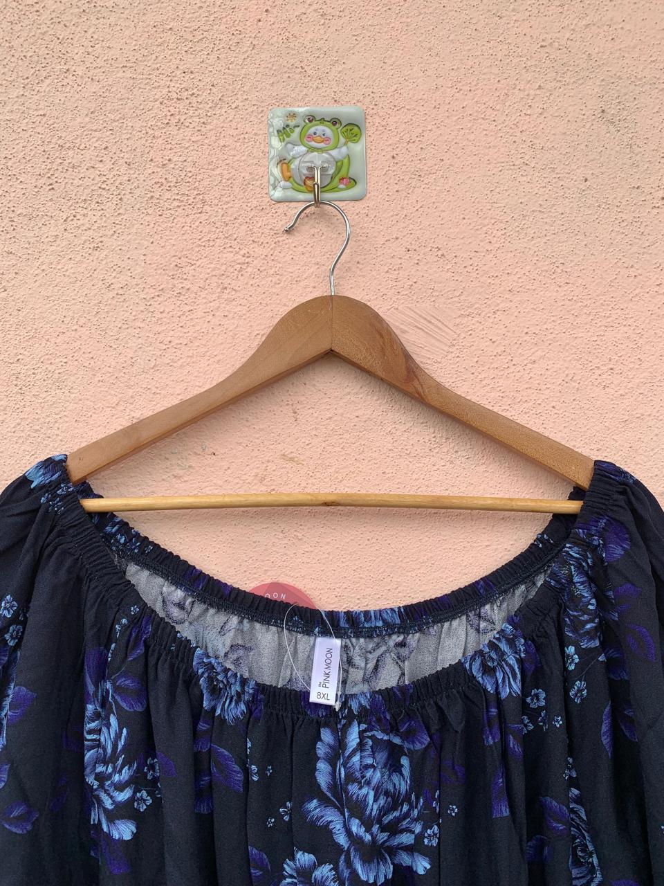 Navy Floral Printed Off-Shoulder Dress