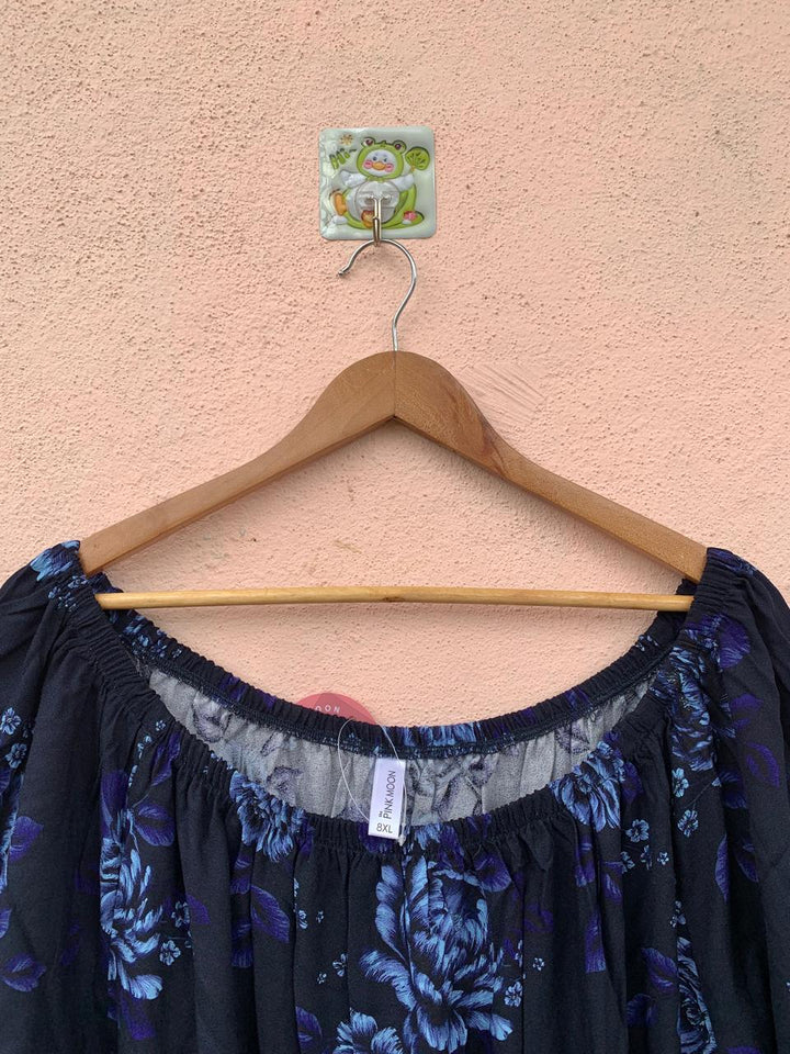 Navy Floral Printed Off-Shoulder Dress