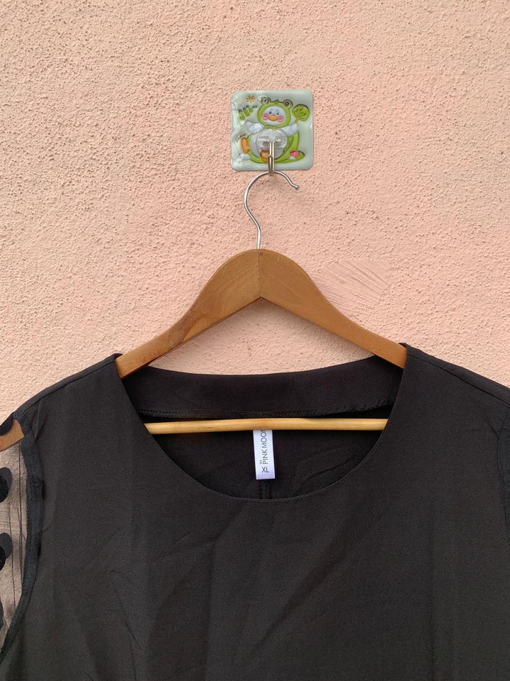 Black Top with Mesh Polka Dot Sleeves