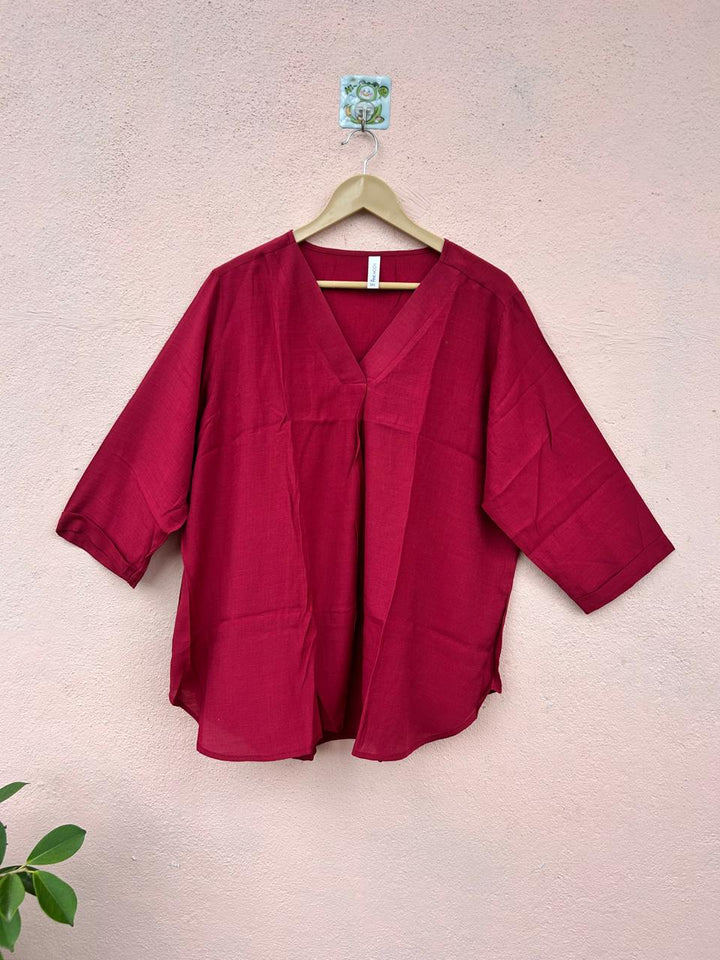 Maroon V-Neck Top