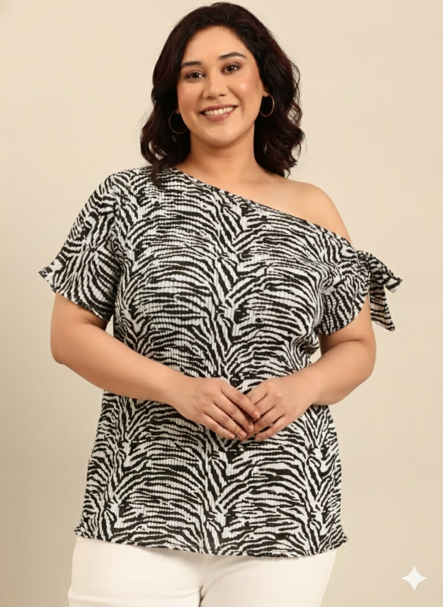 Zebra Print Off-Shoulder Top