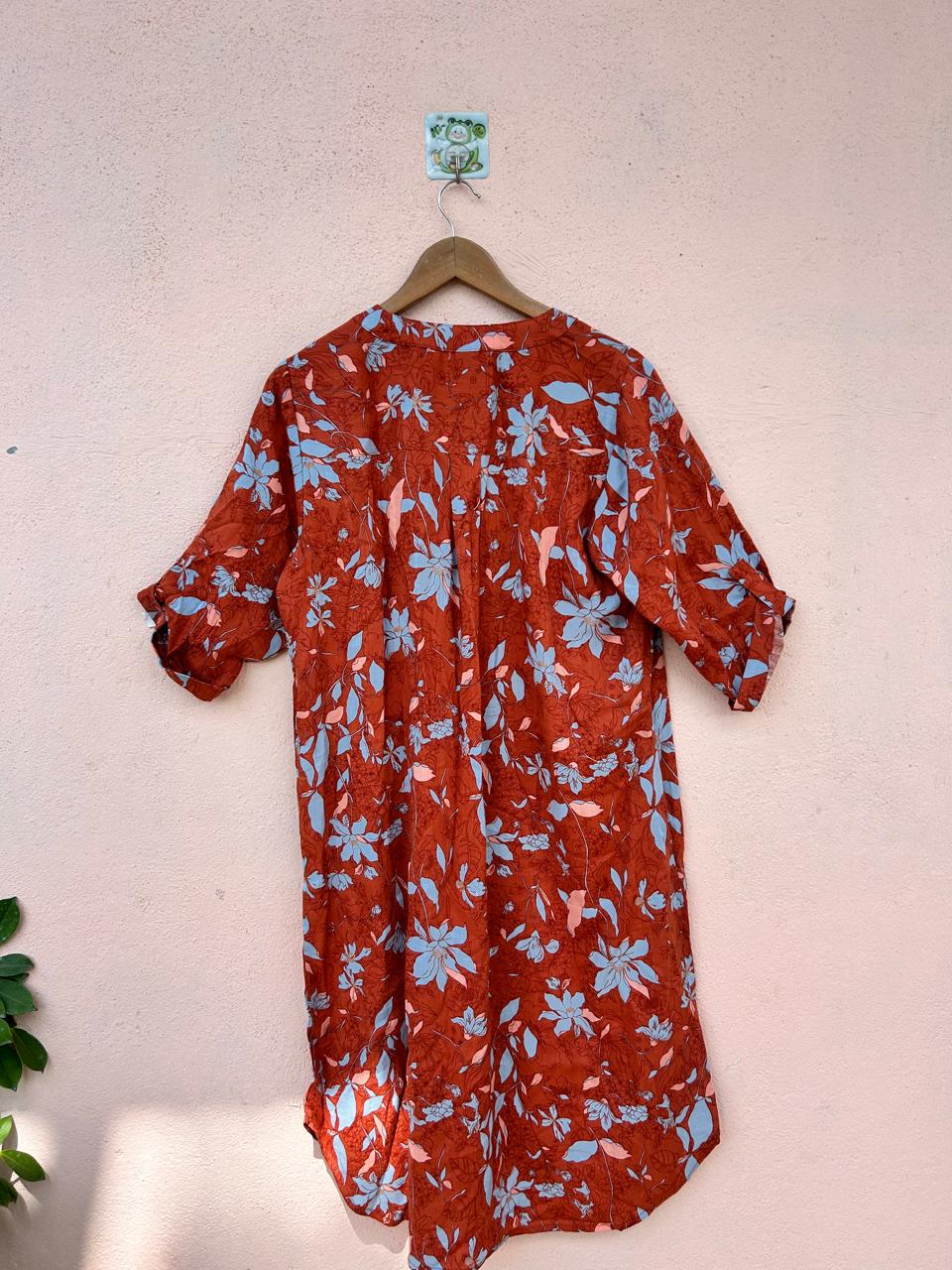 Orange White Floral Dress