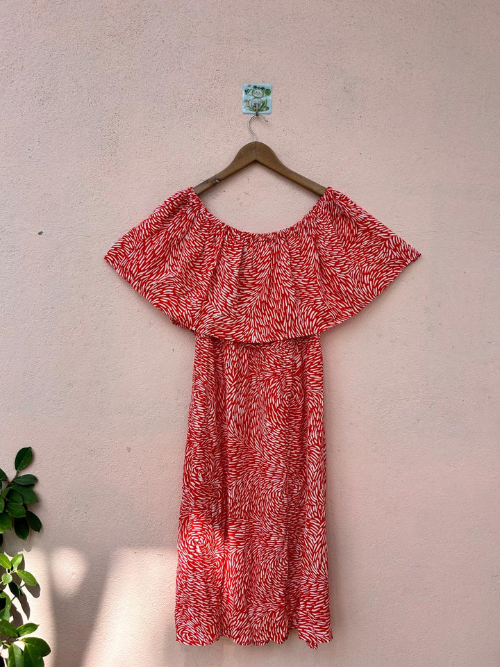 Orange White Printed Dress