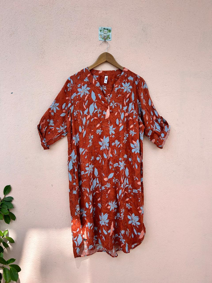 Orange White Floral Dress