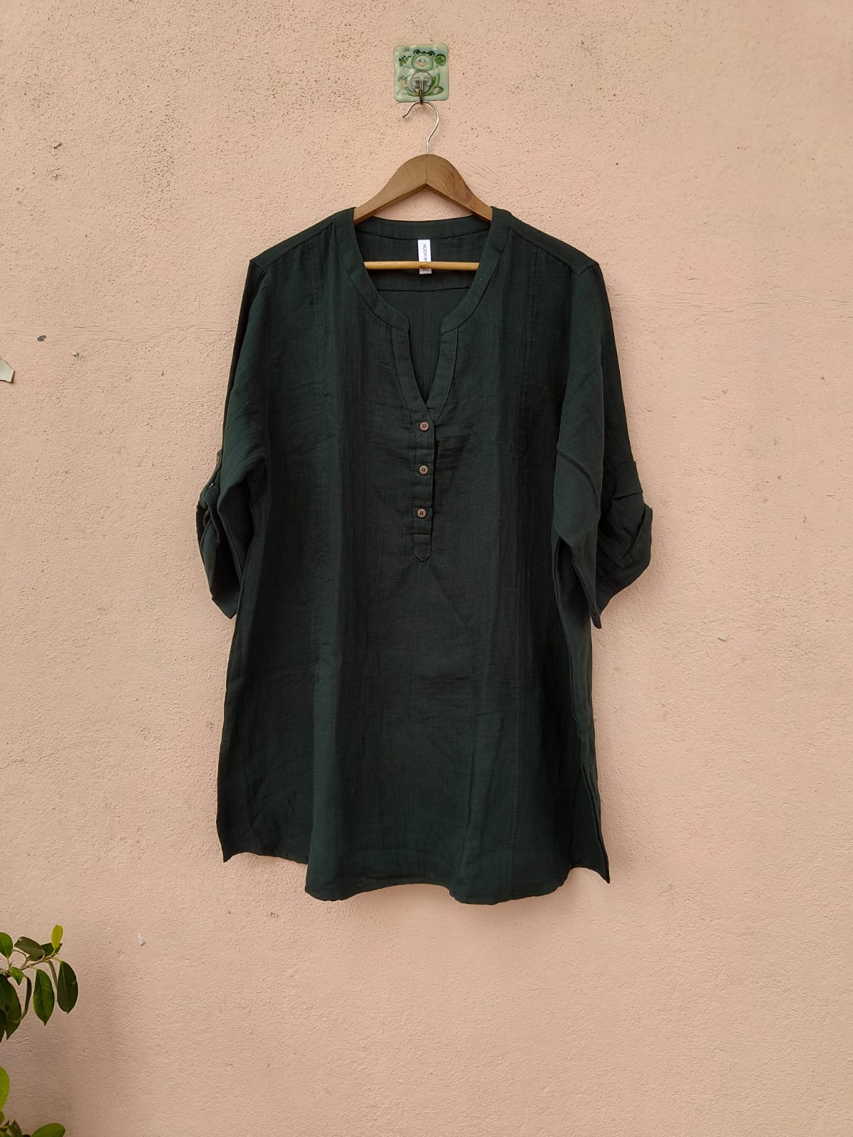 Solid Green V-Neck Tunic