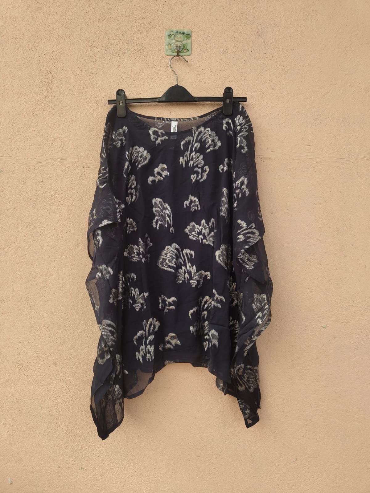Navy Blue Floral Kaftan Top