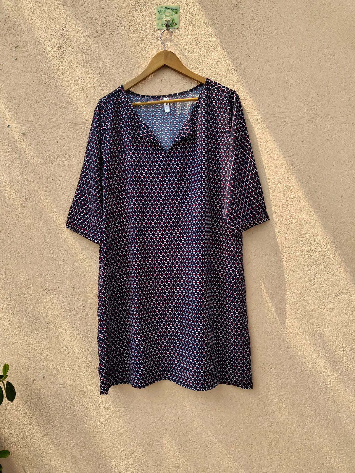Navy Dot Printed V-Neck Dress