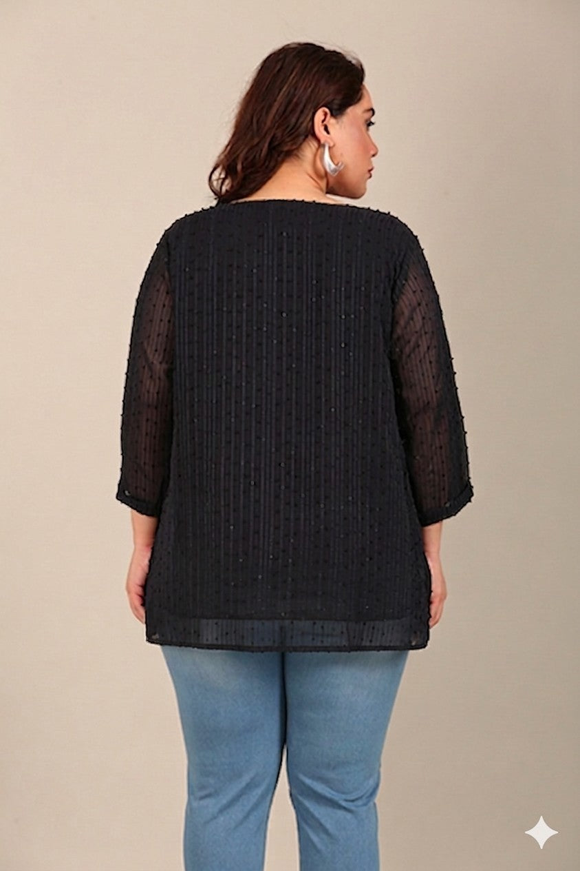 Navy Embroidered Top