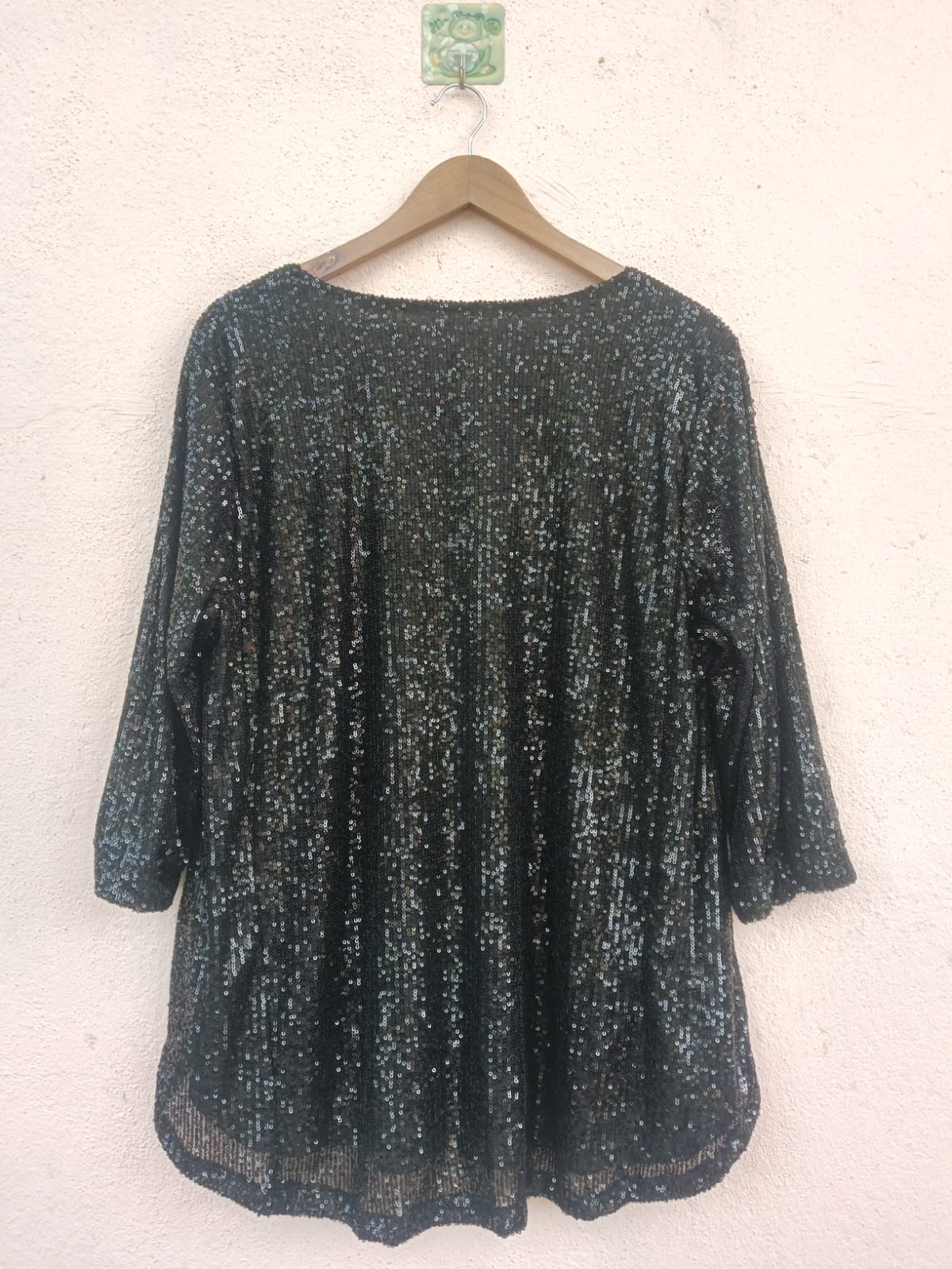 Black Sequin V-Neck Top