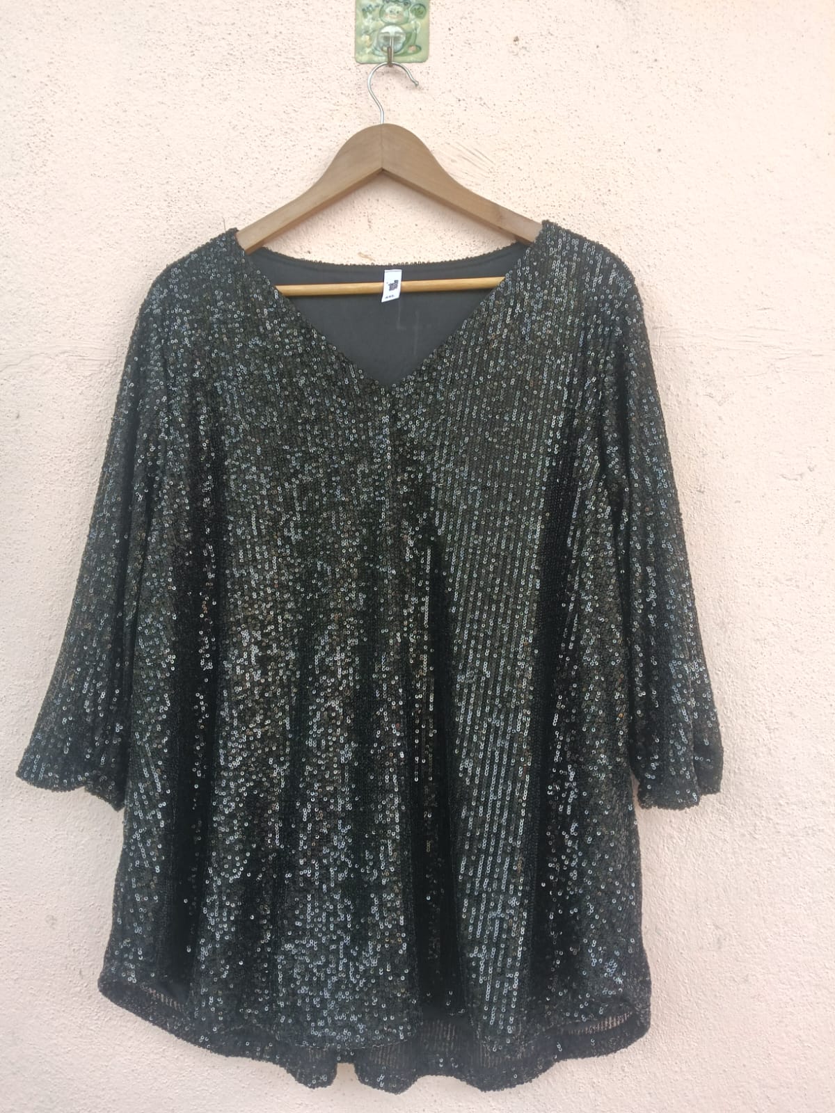 Black Sequin V-Neck Top