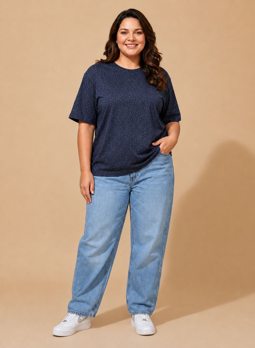 Navy Lurex Oversized T-Shirt