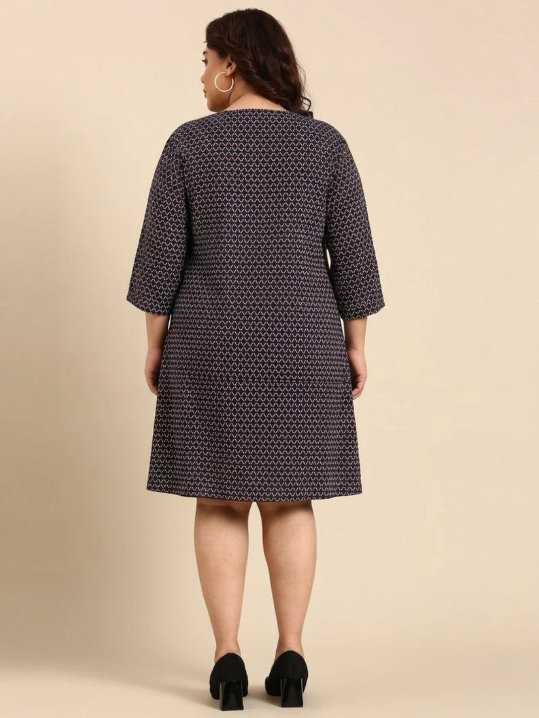 Navy Geometric Printed Sheath Dress