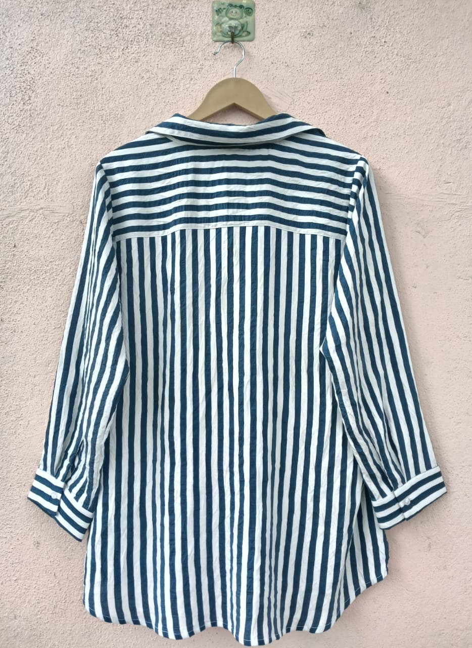 Navy and White Striped Drop Shoulder Shirt