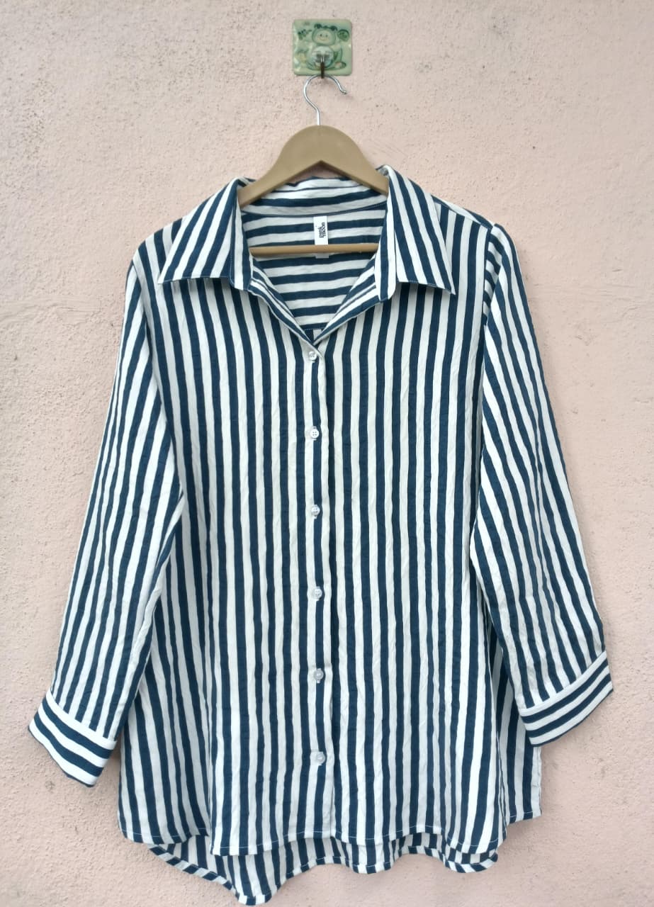 Navy and White Striped Drop Shoulder Shirt