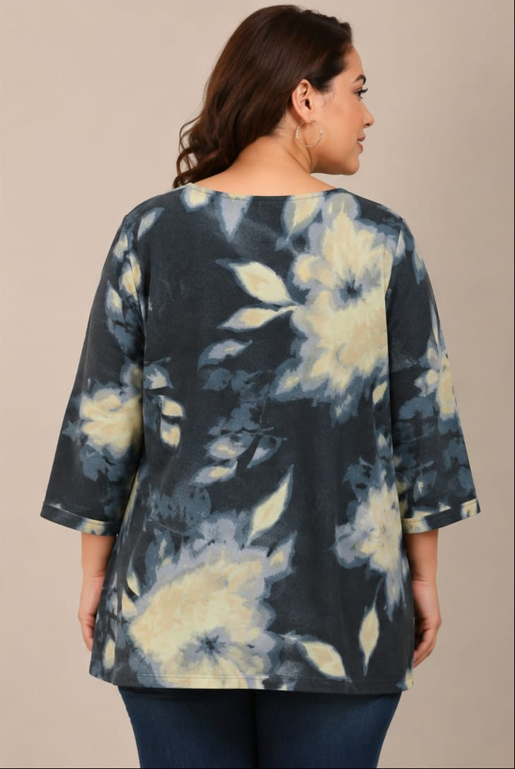 Midnight Printed V-Neck Stretch Top