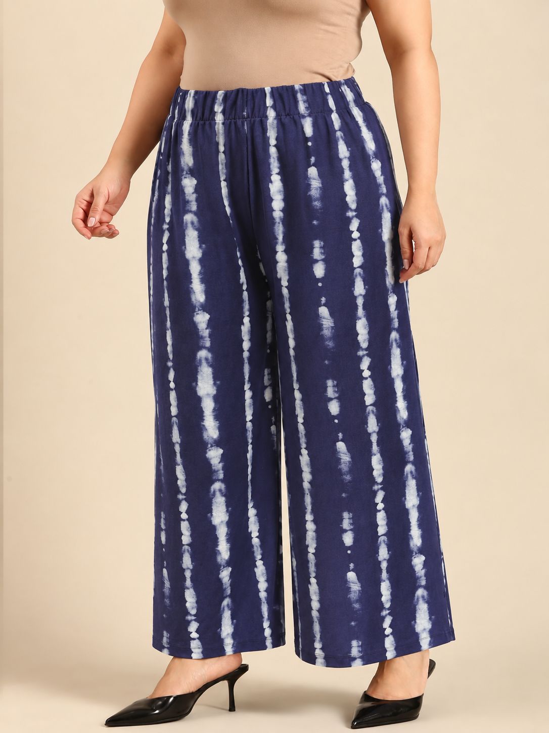 Navy Tie-Dye Wide-Leg Palazzo Pants