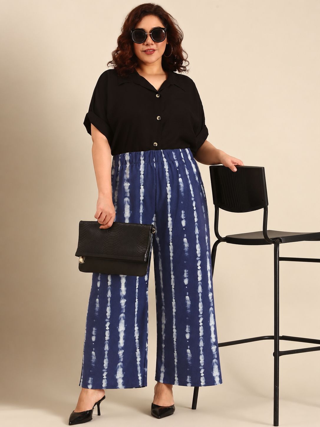 Navy Tie-Dye Wide-Leg Palazzo Pants