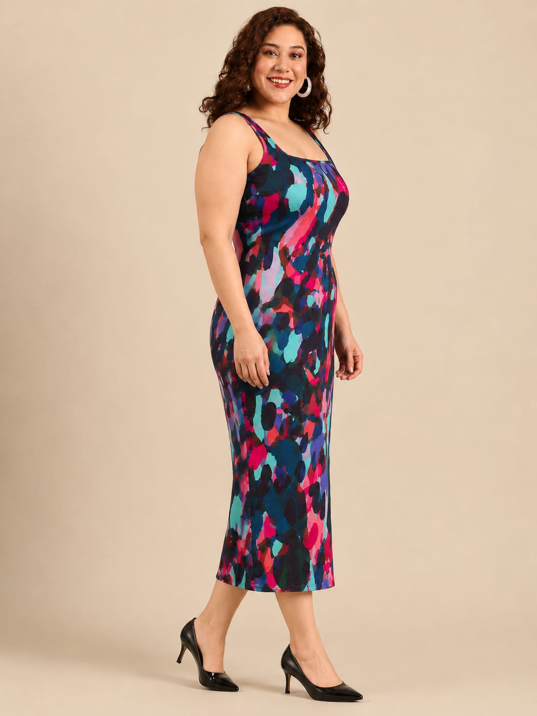 Abstract Neon Printed Bodycon Dress