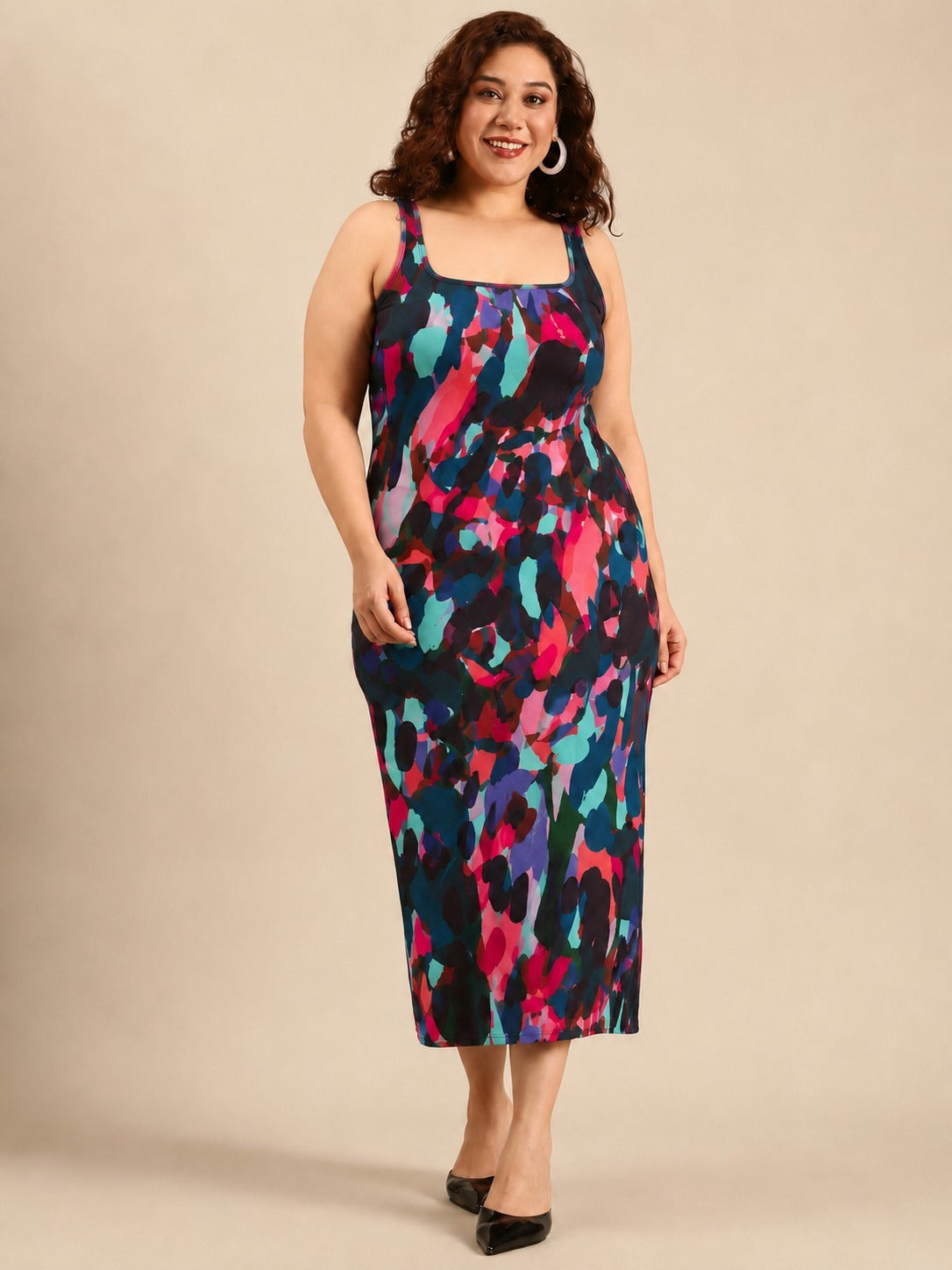 Abstract Neon Printed Bodycon Dress