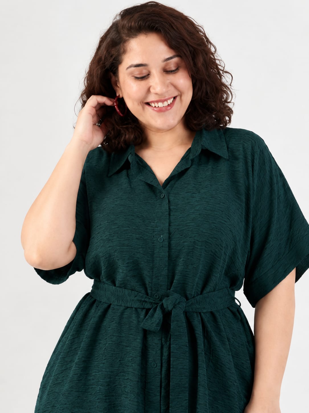Solid Green A-Line Shirt Dress