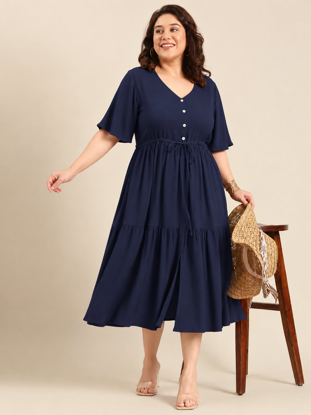 Navy Tie-Up Dress