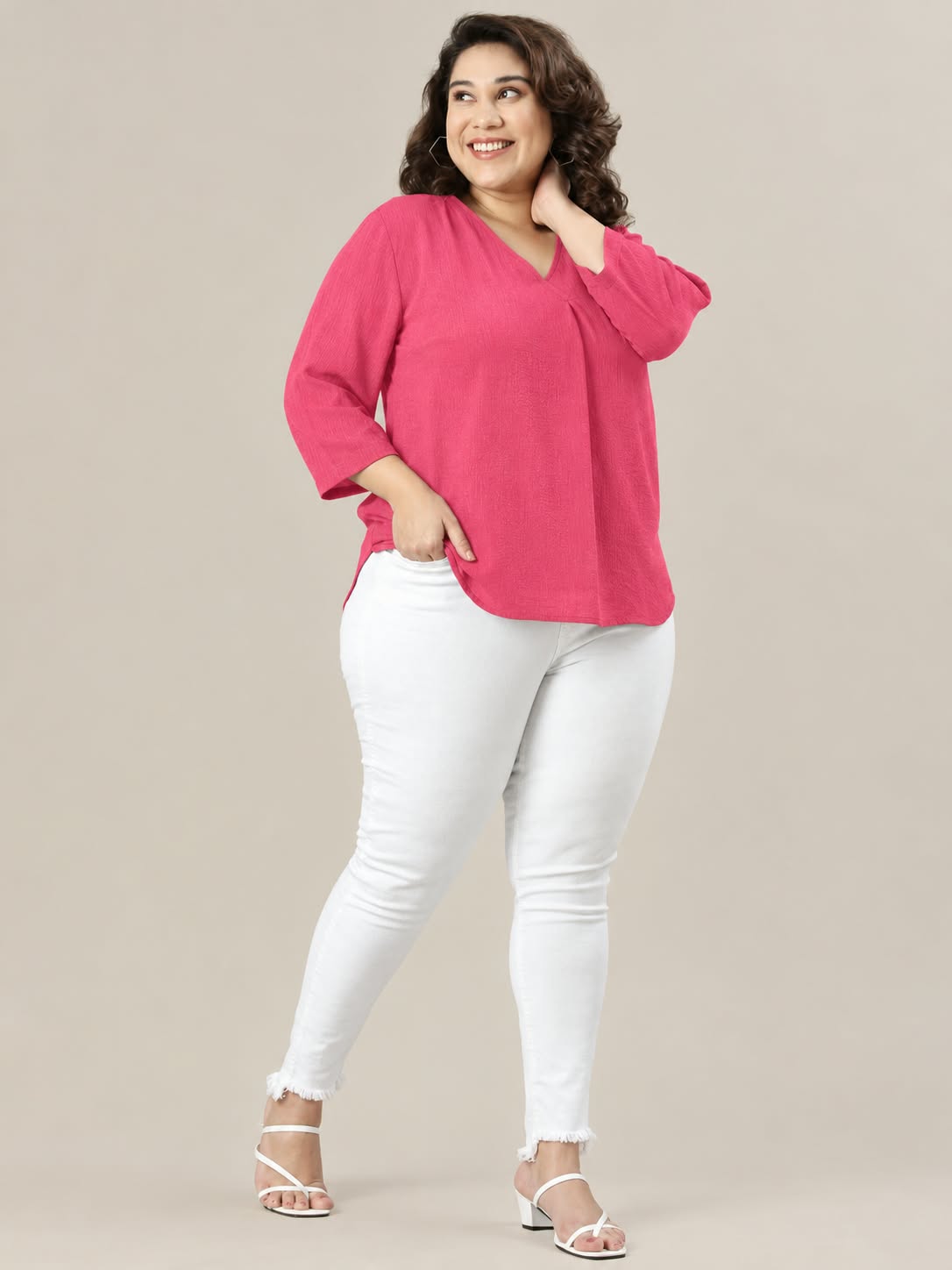Pink V-Neck Crepe Top