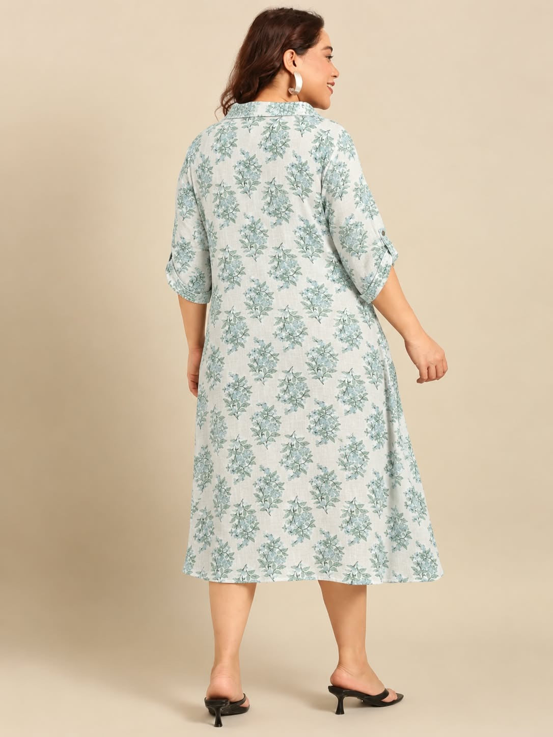 Paisley Print Collared A-Line Midi Dress